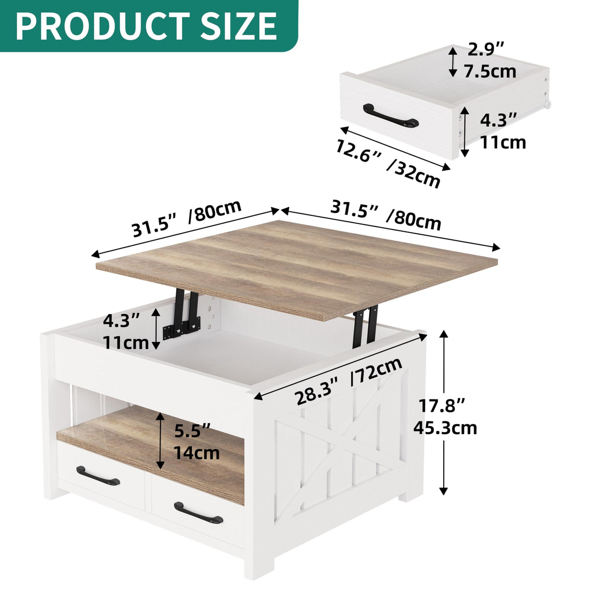 Coffee Table wth Storage, Farmhouse Coffee Table, Coffee Tables for Living Room