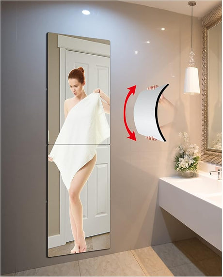 Full Length Mirror,Unbreakable Mirror for Wall,Full Body Mirror for Kids,Extra Thick 1/8",4Pcs 12"x12",Made of Frameless Plexiglass Acrylic Plastic,Wall Mounted for Home Gym,Bathroom,Door