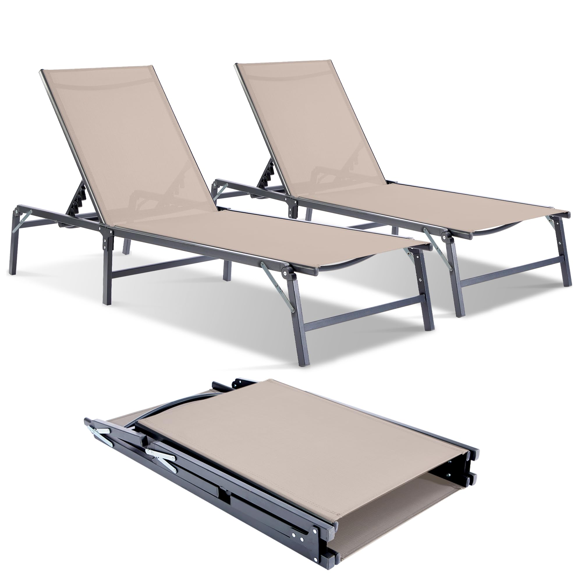 Outdoor Chaise Lounge Chair - Foldable Assemble-Free Outdoor Lounge