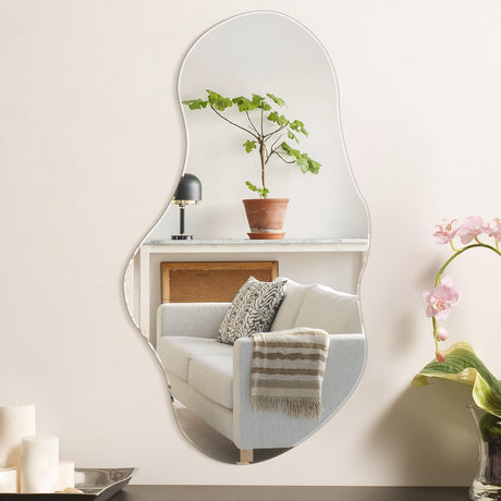 Irregular Wall Mirror, Large 51"x28" Asymmetrical Shaped Frameless Mirror