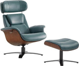 Genuine Leather Reclining Swivel Chair with Adjustable Headrest and Ottoman for Living