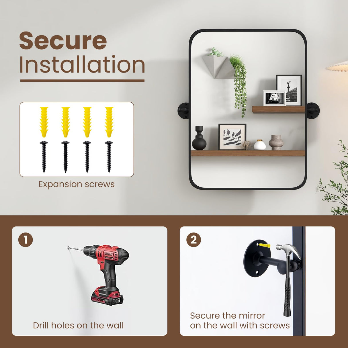 30x22 Pivot Tilting Bathroom Mirror - Black Framed Wall Mounted