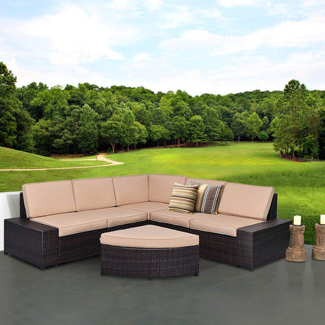 6 PCS Patio Wicker Furniture Set, Modern Outdoor Patio Garden Lawn PE Wicker