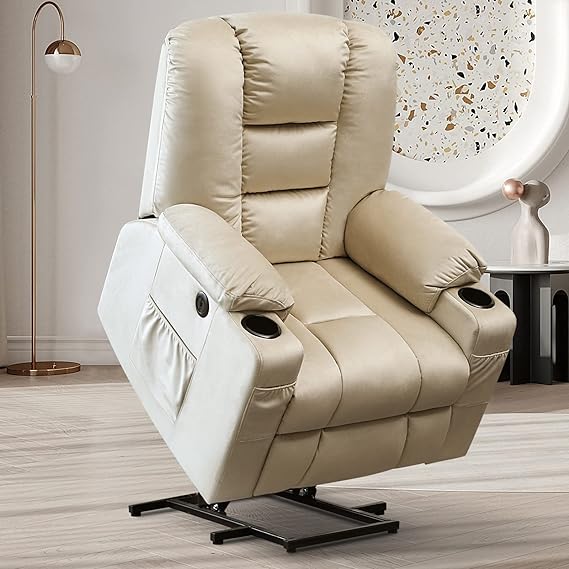 Power Lift Recliner Chair with Massage and Heat for Elderly, Microfiber