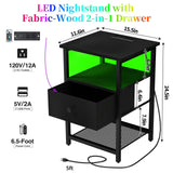 LED Nightstands set of 2 with Charging Station, Bedside Tables with USB Ports and Outlets