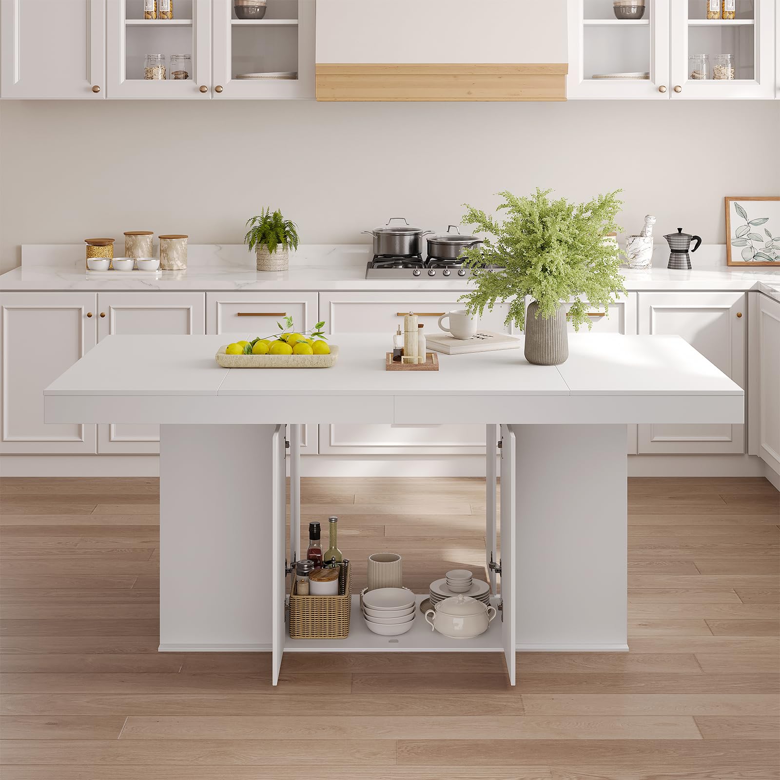 78" Counter Height Dining Table for 6-8 People with Storage Cabinet