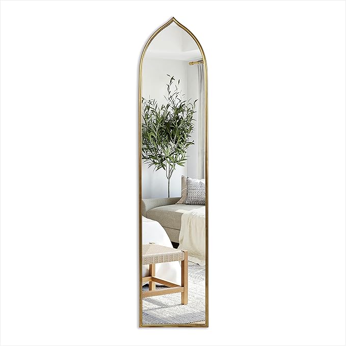 Long Gold Arched Mirror, Decorative Hanging Tall Mirror,Long Skinny Mirror