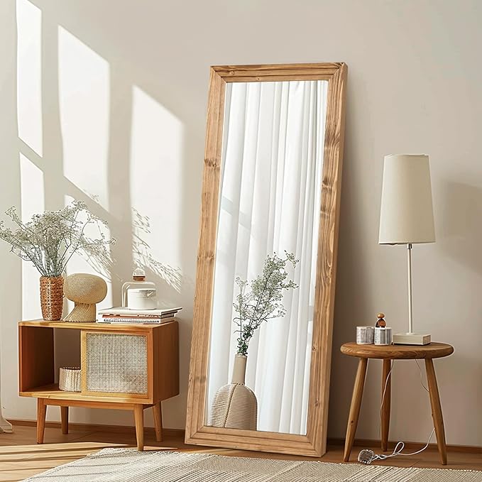 Full Length Mirror 65"x24" Solid Wood Frame Floor Large Mirror for Living