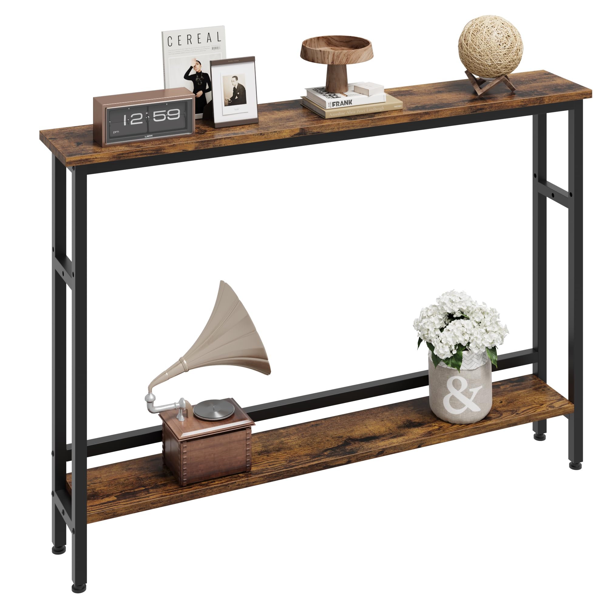 5.9" Narrow Sofa Table, 2 Tier Skinny Console Table with Adjustable Shelf,