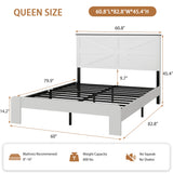 Queen Size Farmhouse Wooden Bed Frame with Headboard - White