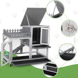 Rabbit Hutch with Balcony - Small Animal House Bunny Cage on Wheels for Indoor Outdoor