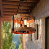 3-Light Farmhouse Drum Chandelier for Dining Room, 83.5" Height Adjustable