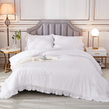 White Comforters Queen Size, 3 Pieces Solid Shabby Chic Farmhouse Bedding