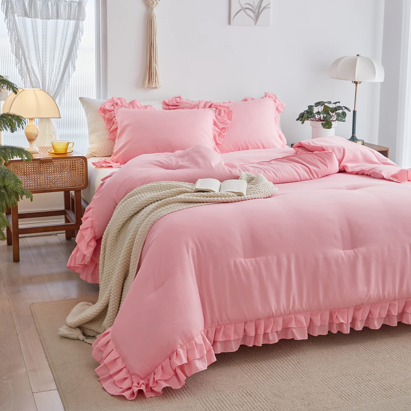 3 Pieces (1 Ruffled Comforter and 2 Pillowcases) Farmhouse Shabby Chic Style
