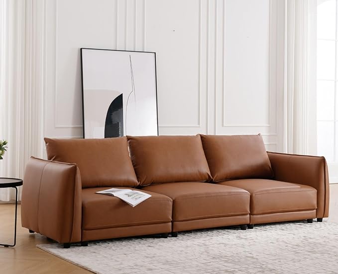 Sectional Sofa Couch with Ottoman, PU Leather Modular Covertible Sectional Couch