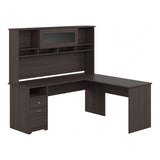 Cabot 72W Single Pedestal L Desk with Hutch, Heather Gray