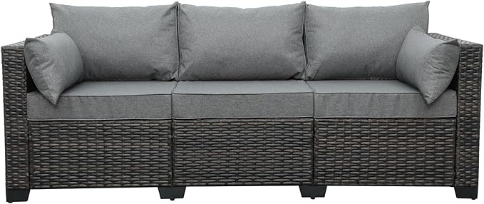 3-Seat Patio PE Wicker Couch Furniture Outdoor Brown Rattan Sofa