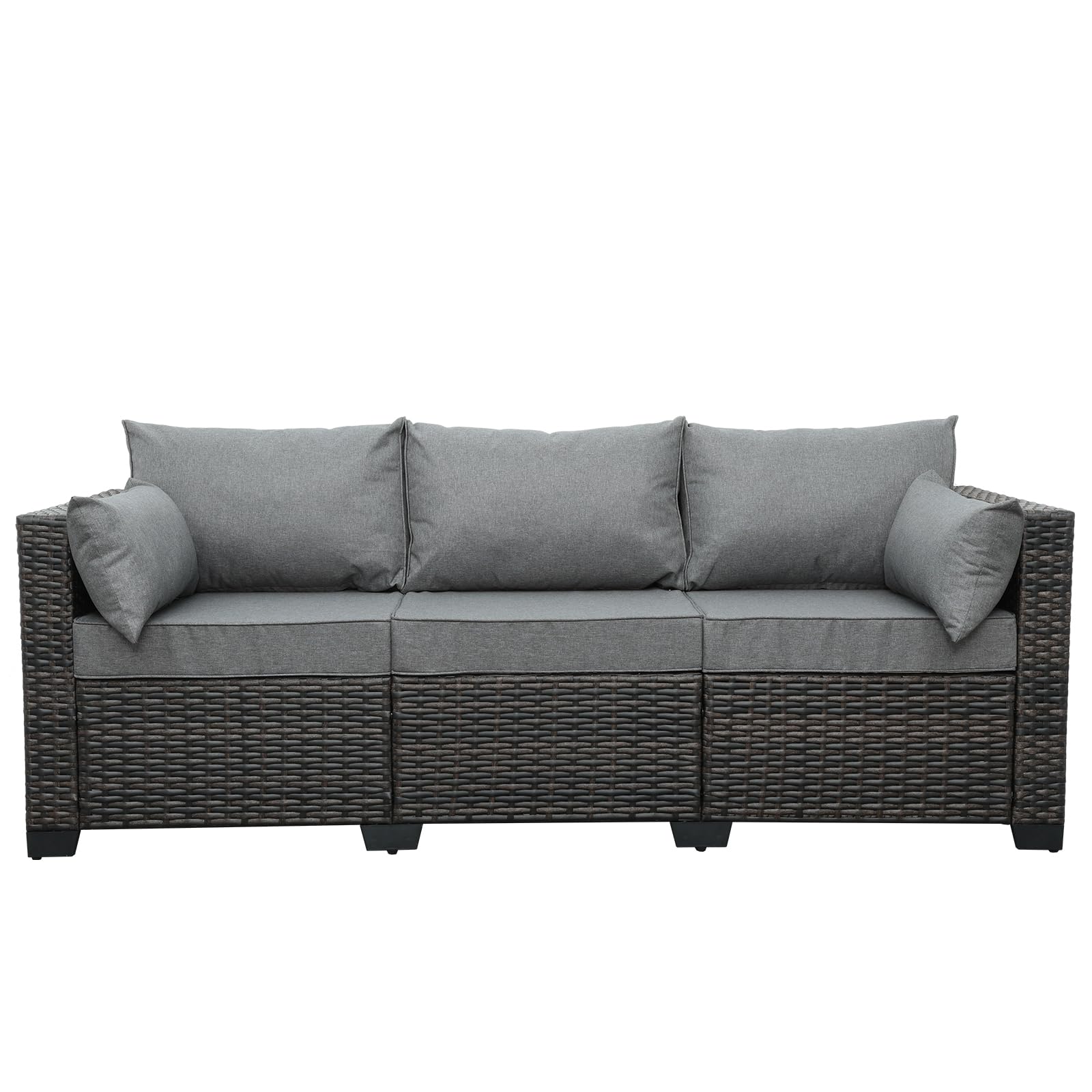 3-Seat Patio PE Wicker Couch Furniture Outdoor Brown Rattan Sofa