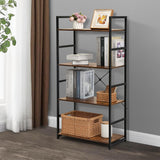4-Tier Bookshelf, Industrial Bookcase w/Metal Frame Open Back Storage Display Shelves for Living Room Study Room, Rustic Brown