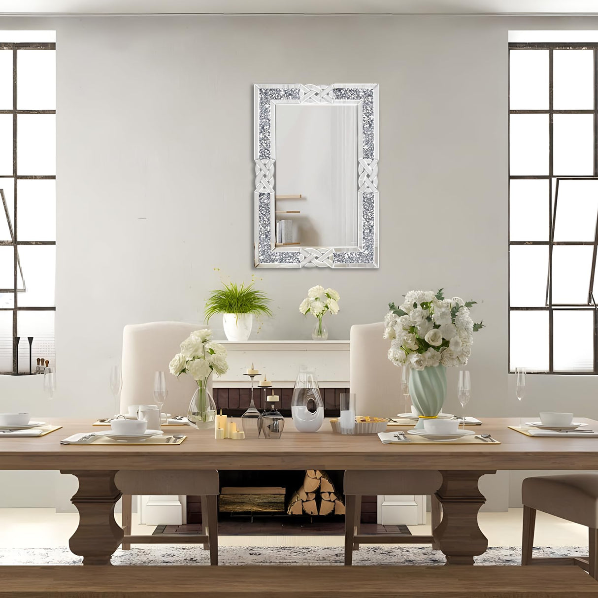 Crushed Diamond Rectangle Wall Mirror 24x36 Inch