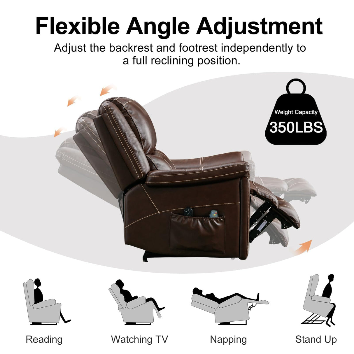 Large Genuine Leather Power Lift Recliner Chair for Elderly, Lay Flat Dual Motor Recliner