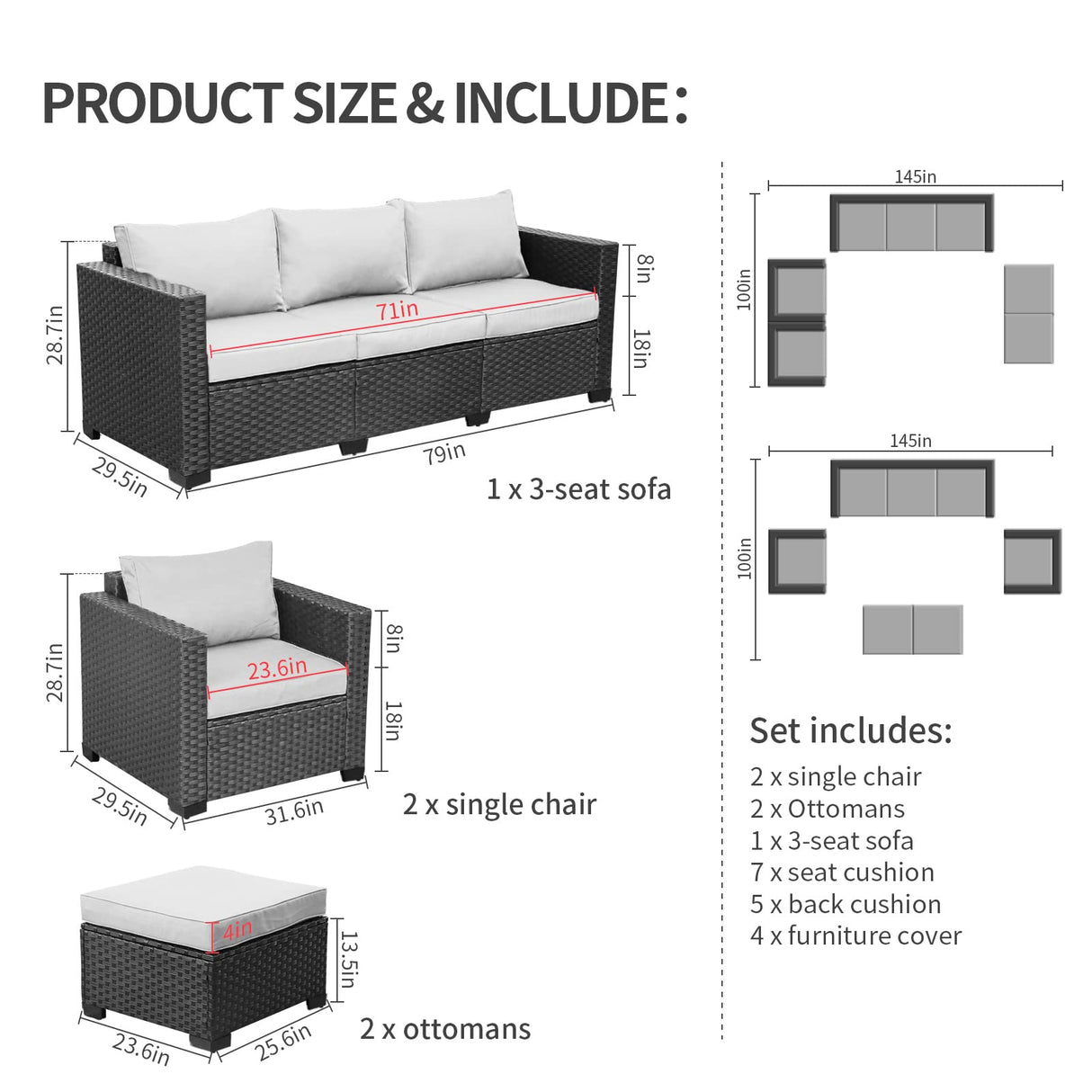 Outdoor Wicker Furniture Couch Set  Patio Furniture Sectional Sofa