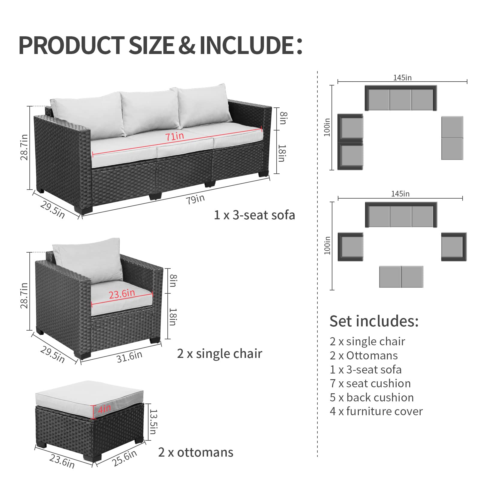 Outdoor Wicker Furniture Couch Set  Patio Furniture Sectional Sofa