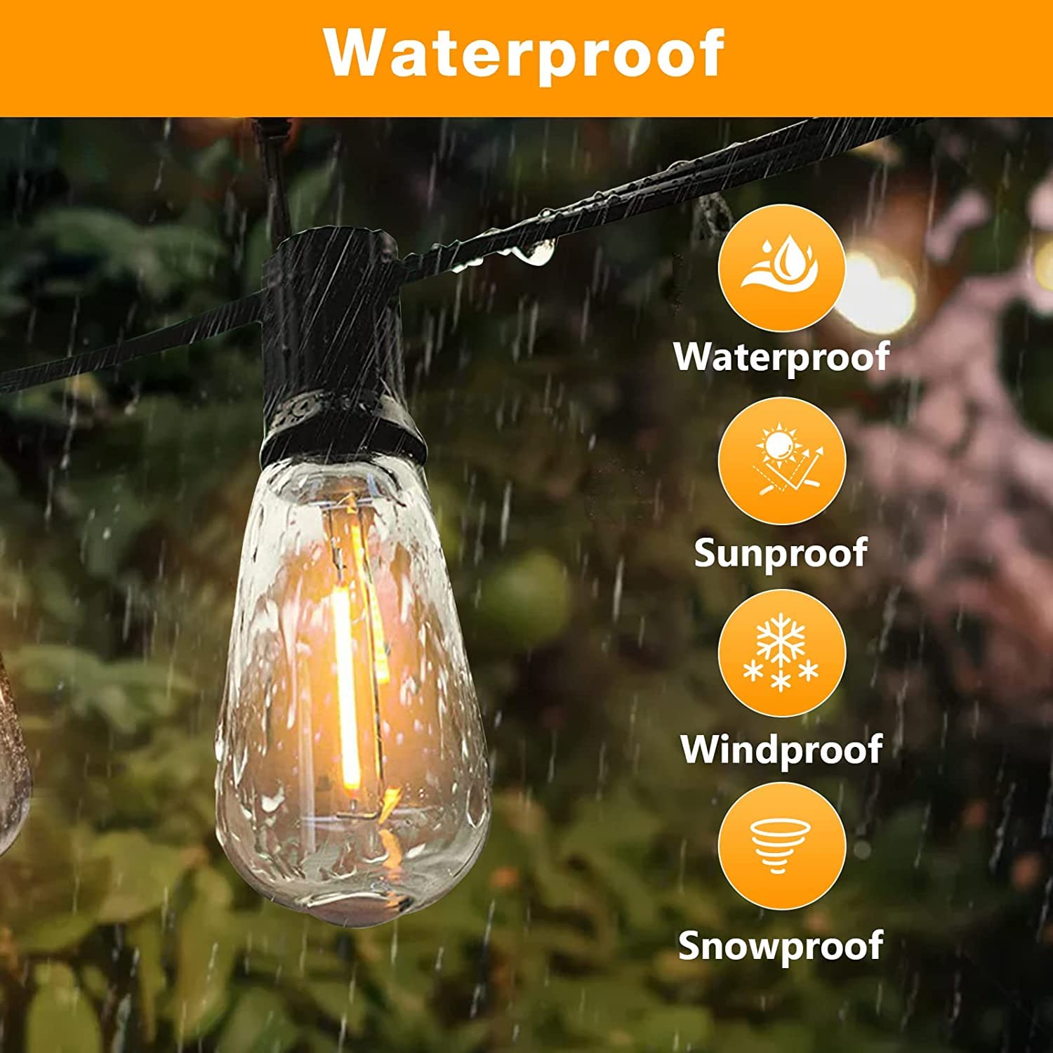 120FT Vintage Edison Bulb LED String Lights - Waterproof, Shatterproof