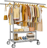 Heavy Duty Clothes Rack, Rolling Clothing Rack With Shelves Load 620 LBS