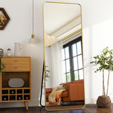 HARRITPURE 21" x64“ Rounded Full Length Mirror Aluminum Frame Gold Mirror Full Length Floor Mirror with Stand for Living Room Bedroom Cloakroom