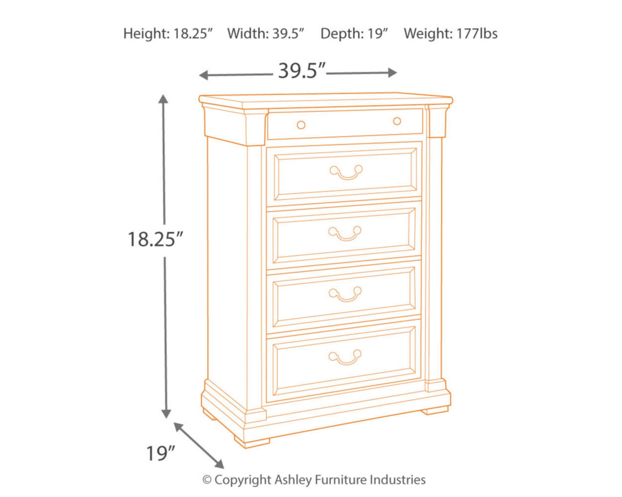 Bolanburg Farmhouse 5 Drawer Chest with Dovetail Construction, Antique White,