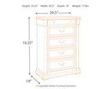 Bolanburg Farmhouse 5 Drawer Chest with Dovetail Construction, Antique White,