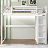 Full Loft Bed, Loft Bed Full Size with Storage Staircase and Wardrobe for Clothes, Wooden High Loft Bed Frame for Kids Girls Boys Bedroom, Grey