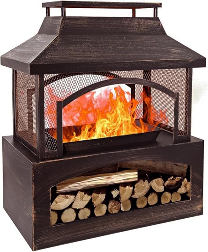 Mountain Valley 47" Outdoor Fire Pit with Adjustable Grill,2-in-1 Metal Outdoor Fireplaces