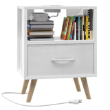 Night Stand with Charging Station, White Kids Nightstand with Drawer