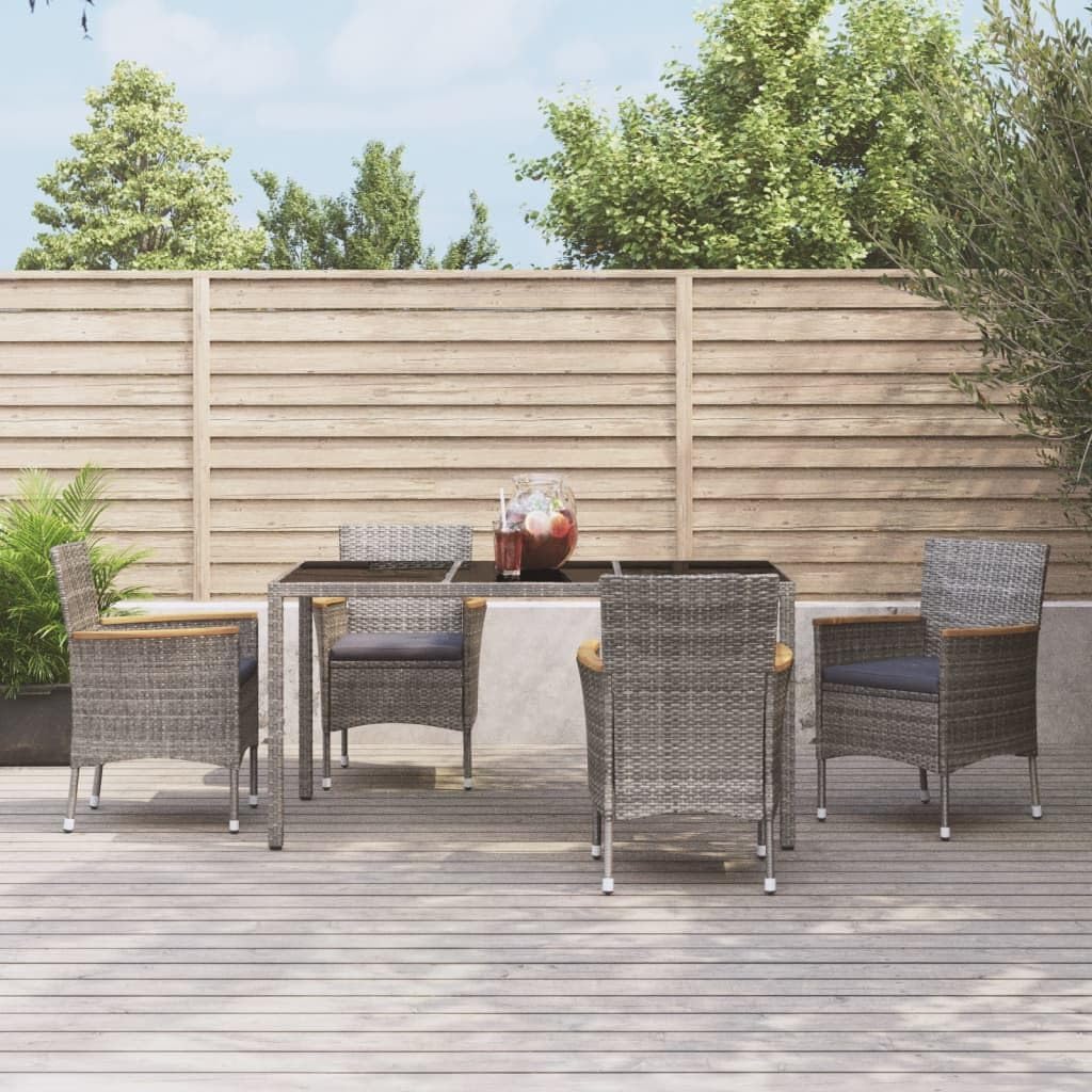 Outdoor Dining with 5 Piece Patio Dining Set, Comfortable Cushions, Durable Rattan, Gray