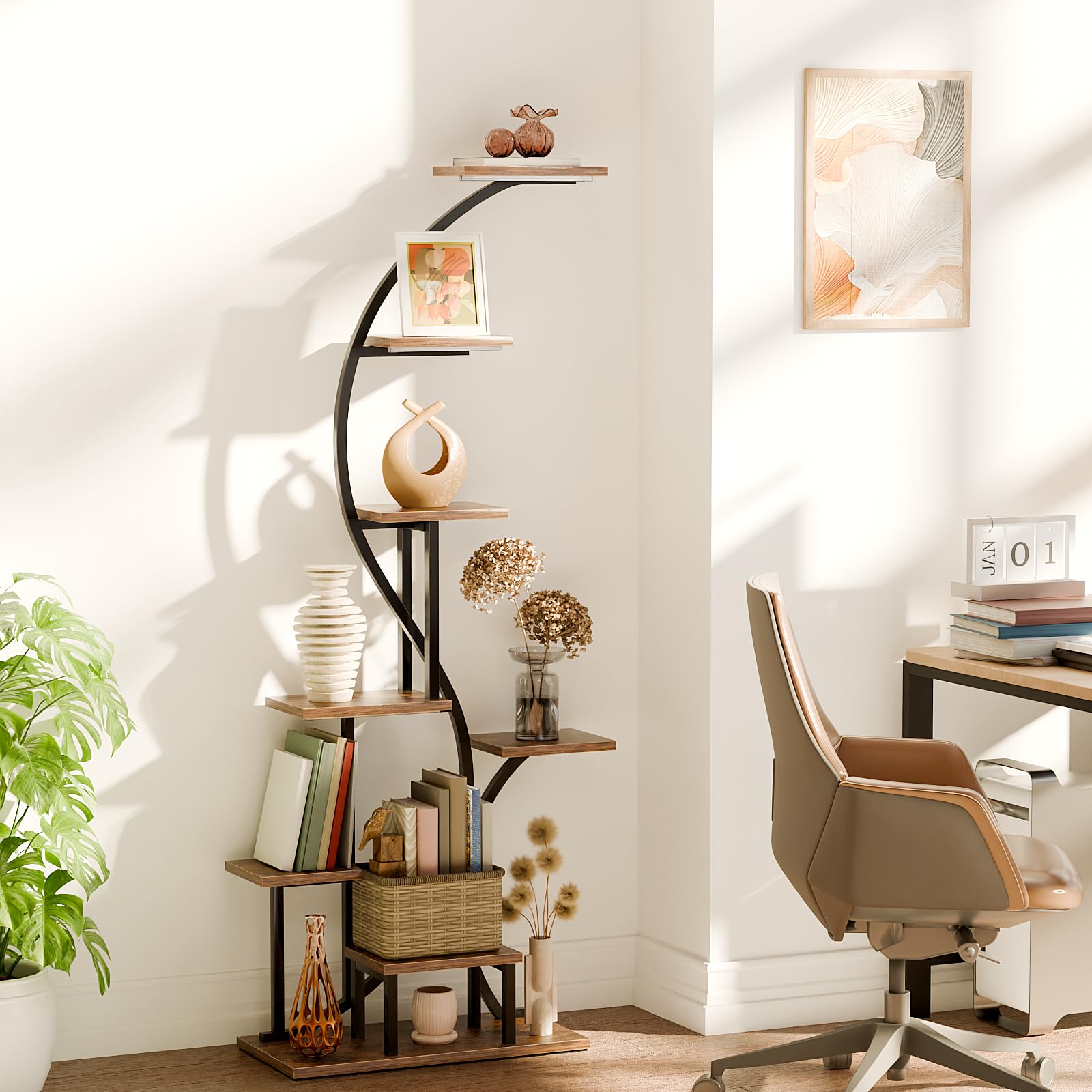 8 Tier Corner Shelf with Light, 65" Tall Coner Display Shelves