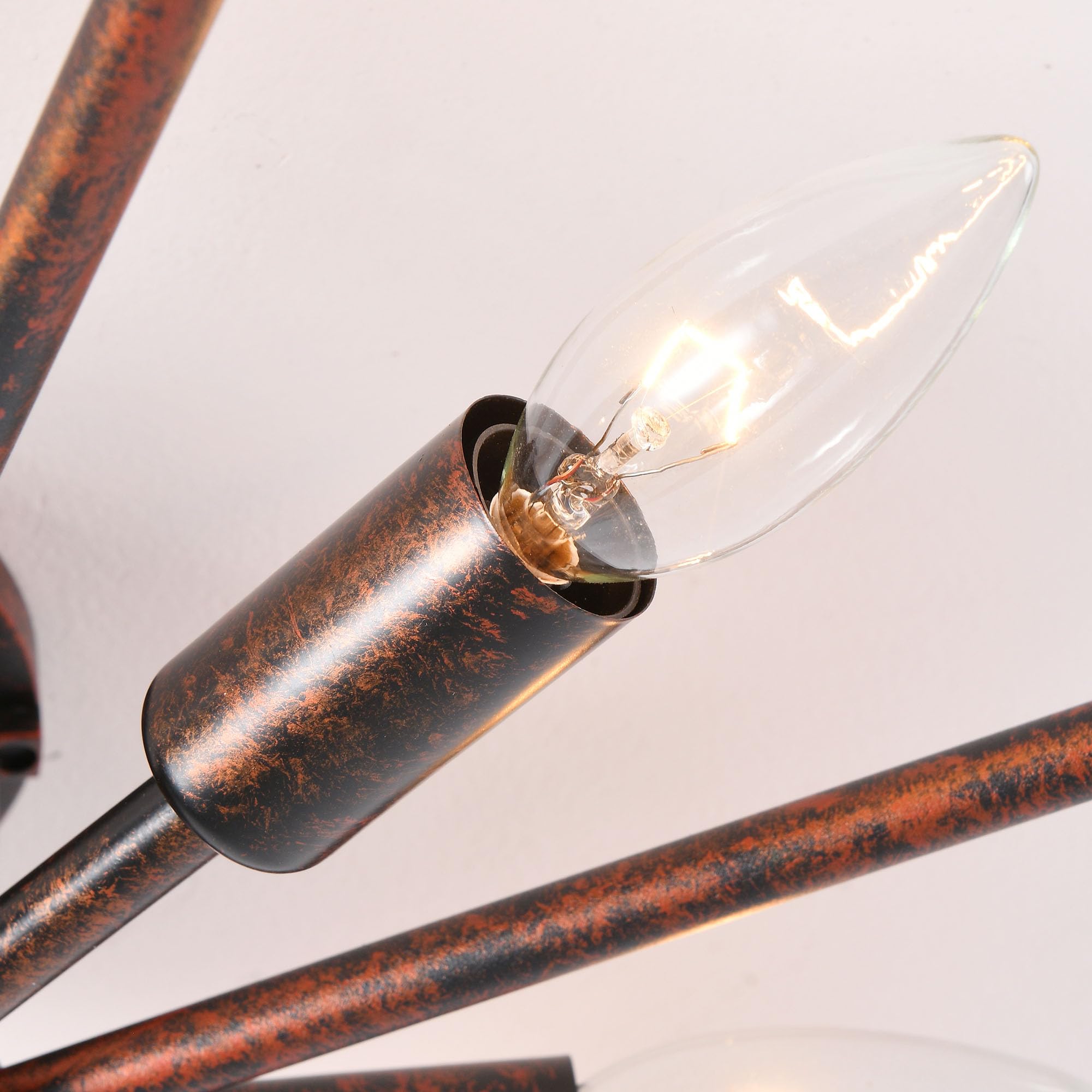 Farmhouse Ceiling Light - 26.8" Red Rust Metal Flush Mount Fixture (8-Light)