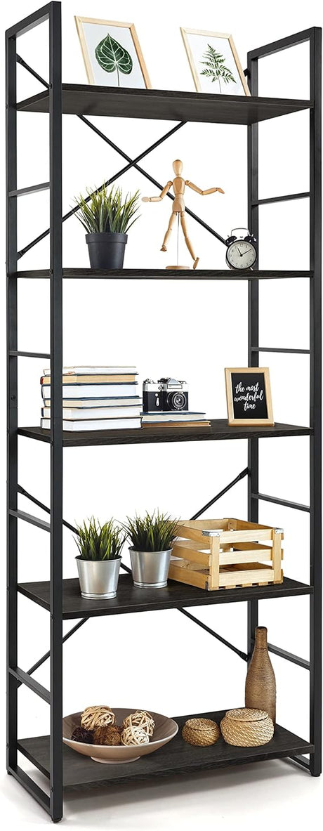 5 Tier Bookshelf, 24 Inch Width Free Standing Shelf, Bookcase Shelf Storage Organizer