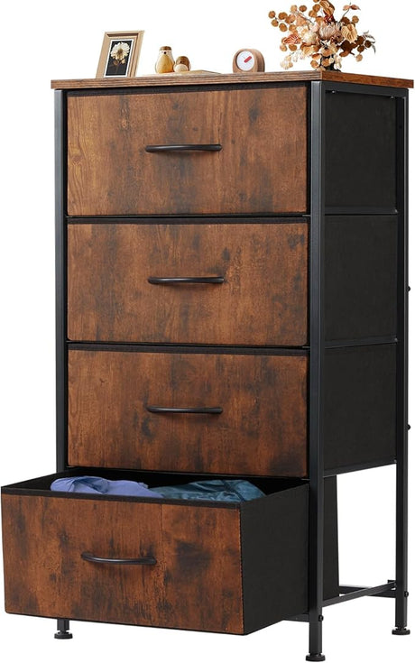 Dresser for Bedroom, Storage Drawers, Skinny Fabric Storage Tower with 4 Drawers,