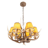 Antler Chandelier 6 Lights,Rustic Antler Pendant Light with Fabric Lampshade