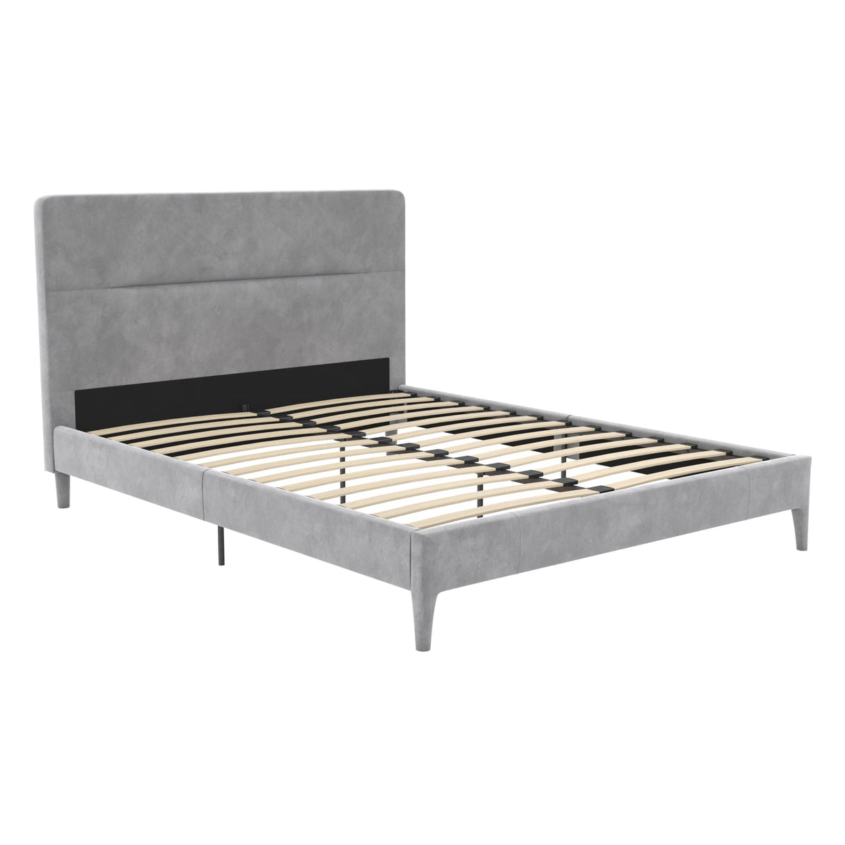 Westerleigh Upholstered Platform Bed with Minimalist Tufted Headboard, Wooden Slat