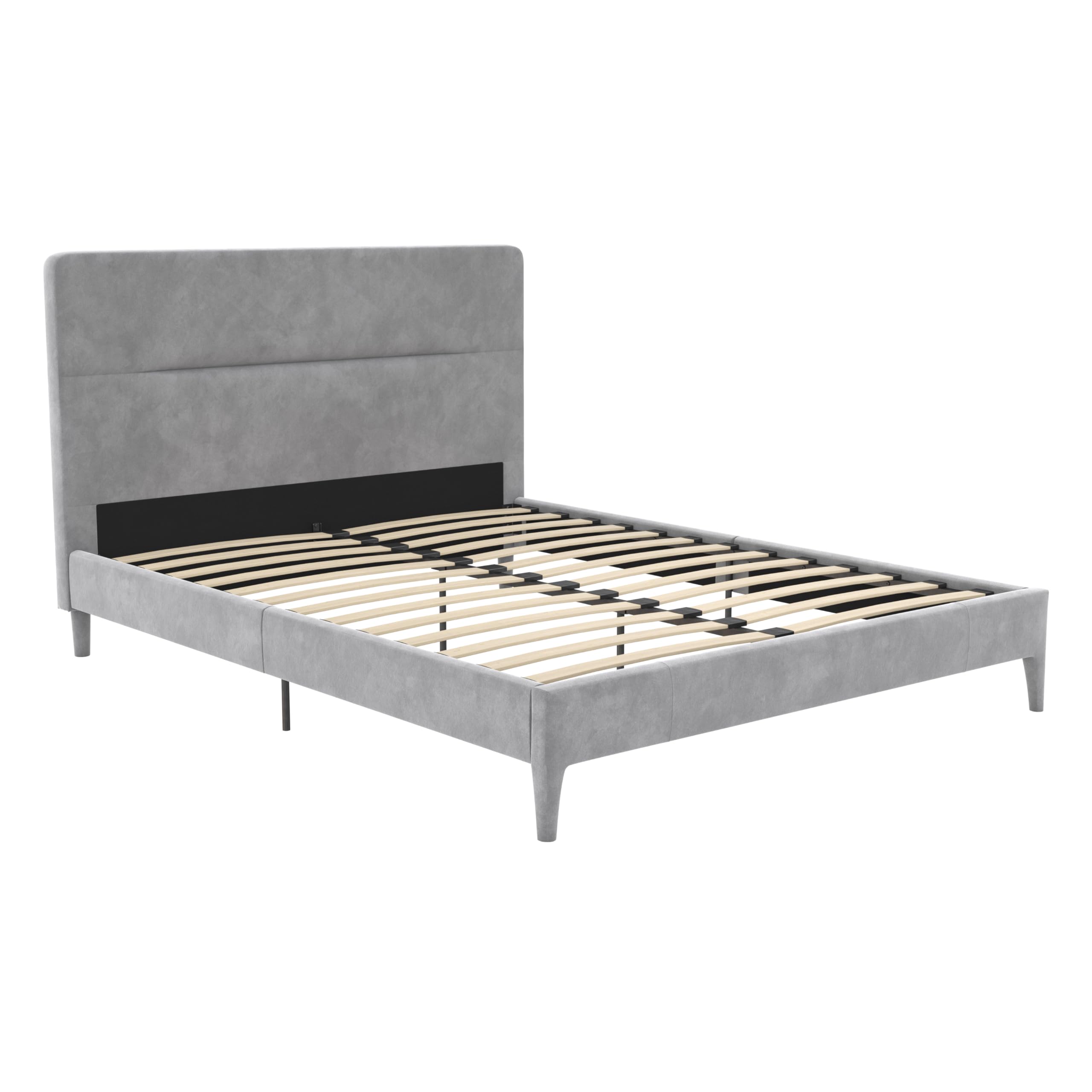Westerleigh Upholstered Platform Bed with Minimalist Tufted Headboard, Wooden Slat