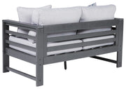 Outdoor Amora HDPE Patio Loveseat with Cushion, Charcoal Gray