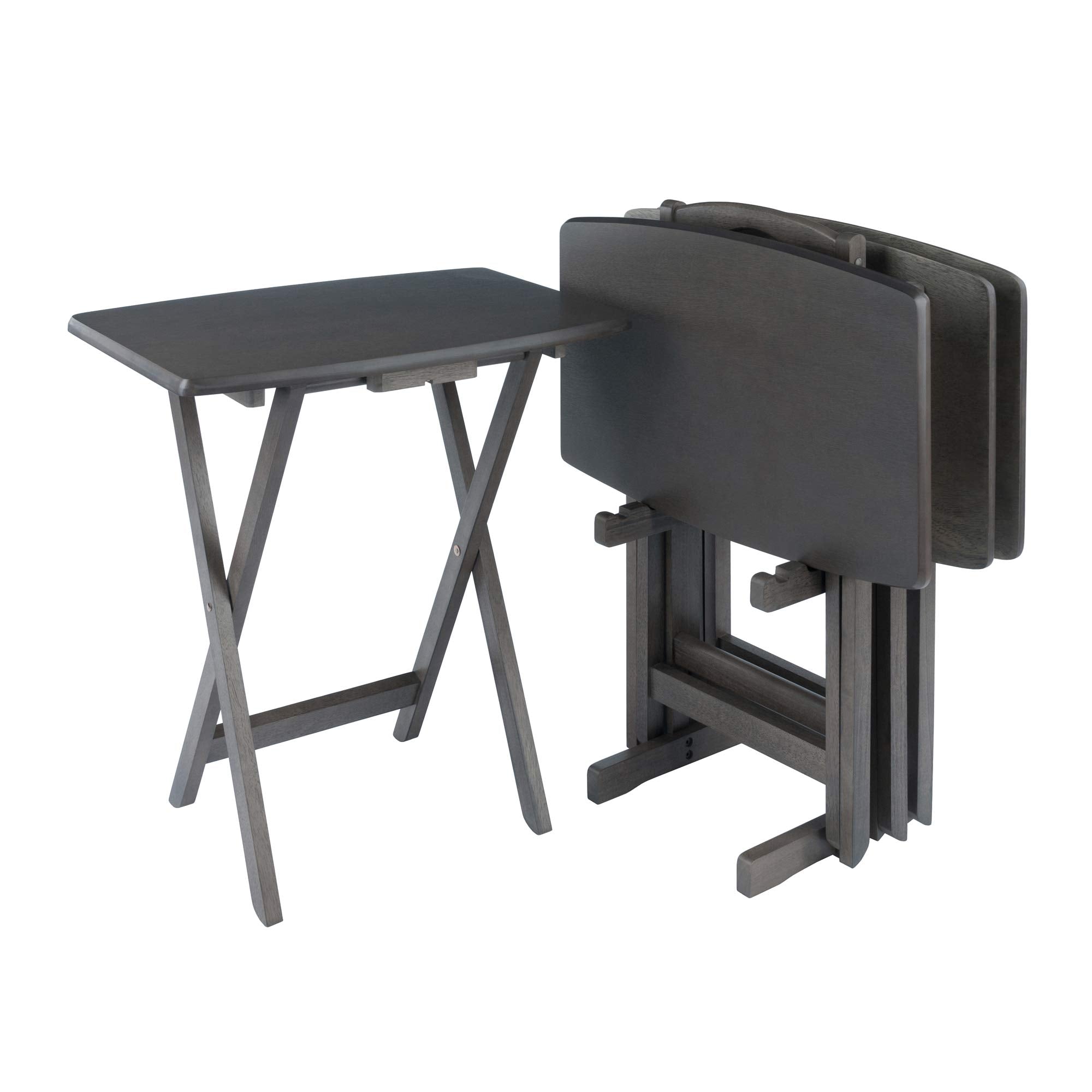 Dorian Oversized Snack Table Set, Oyster Gray (Brown Base) (replace color may vary).