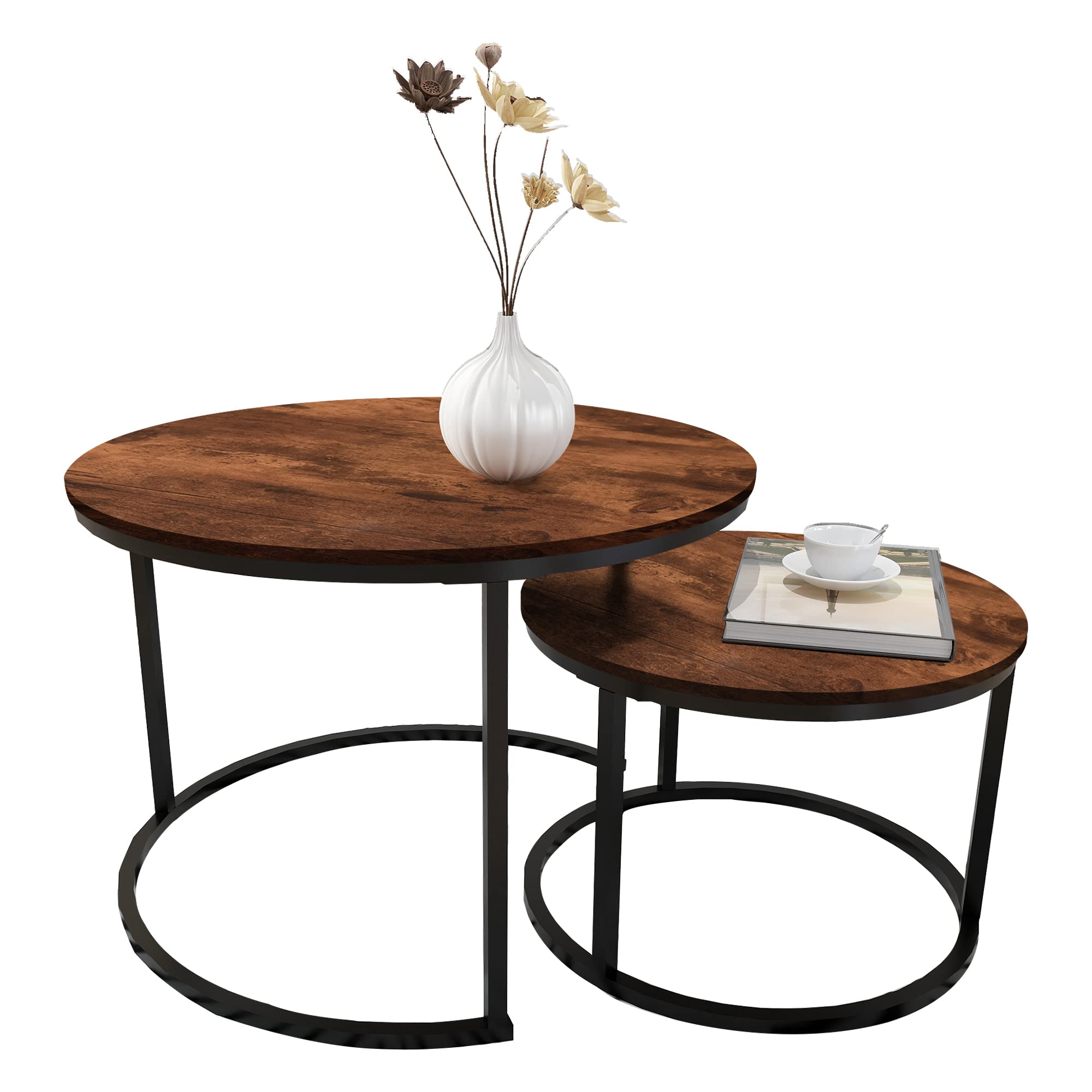 Round Coffee Table Set of 2 Modern Nesting Side End Table for Living Room