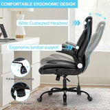 Seevoo Office Chair Desk Chair High Back Computer Chair - Adjustable Lumbar Support with Flip-Up Arms PU Leather Chair with Spring Cushion