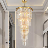 Large Long Crystal Chandelier for High Ceiling, 37-Lights Modern Gold Big Foyer Entrance Crystal