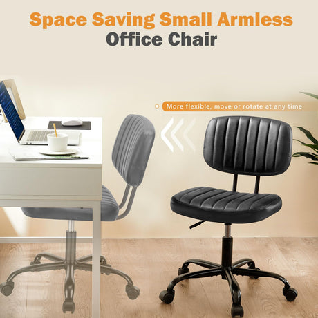 Small Office Desk Chair with Wheels Armless Comfy Computer Chair with Lumbar Support