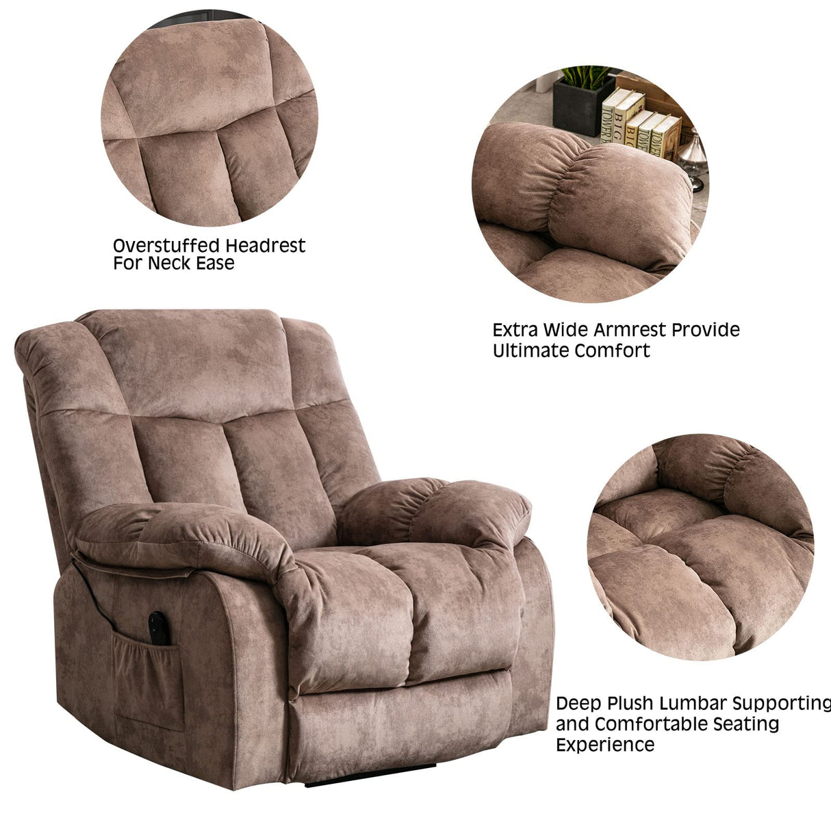 Power Lift Recliner Chair for Elderly- Heavy Duty and Safety Motion Reclining Mechanism-Antiskid Fabric Sofa Living Room Chair with Overstuffed Design, Camel